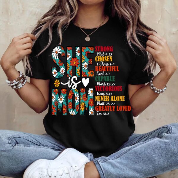 She Is Mom Png | Mama Mother's Day | Retro Girl Mom | Christian Blessed Mom | Bible Verses She Is Strong | Mom shirt design - Image 2